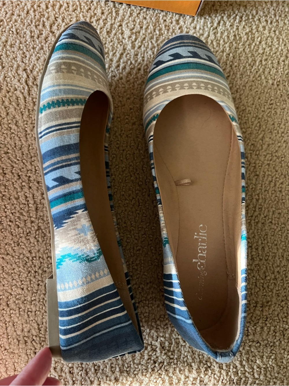 Charming Charlie Blue and Cream Patterned Slip-On Flats